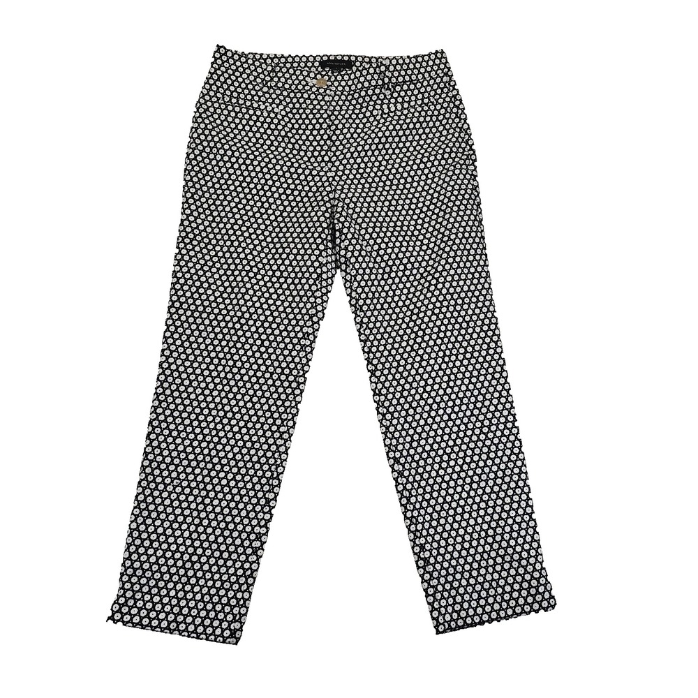Ann Taylor Loft Geometric Print Cotton Stretch Pants Black White Womens Size 4